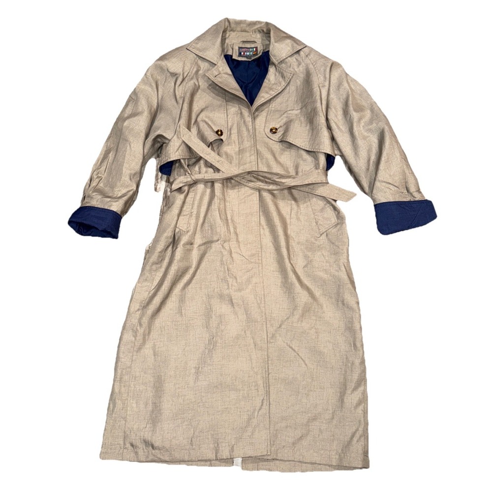 Vintage Paris Sport Club Trench Coat Size 7/8 Women's Jacket Rain Weather Tan